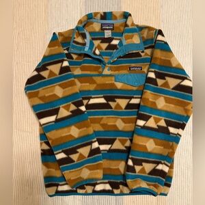 Patagonia Women’s gently worn Teal and Brown Geometric Synchilla Pullover
